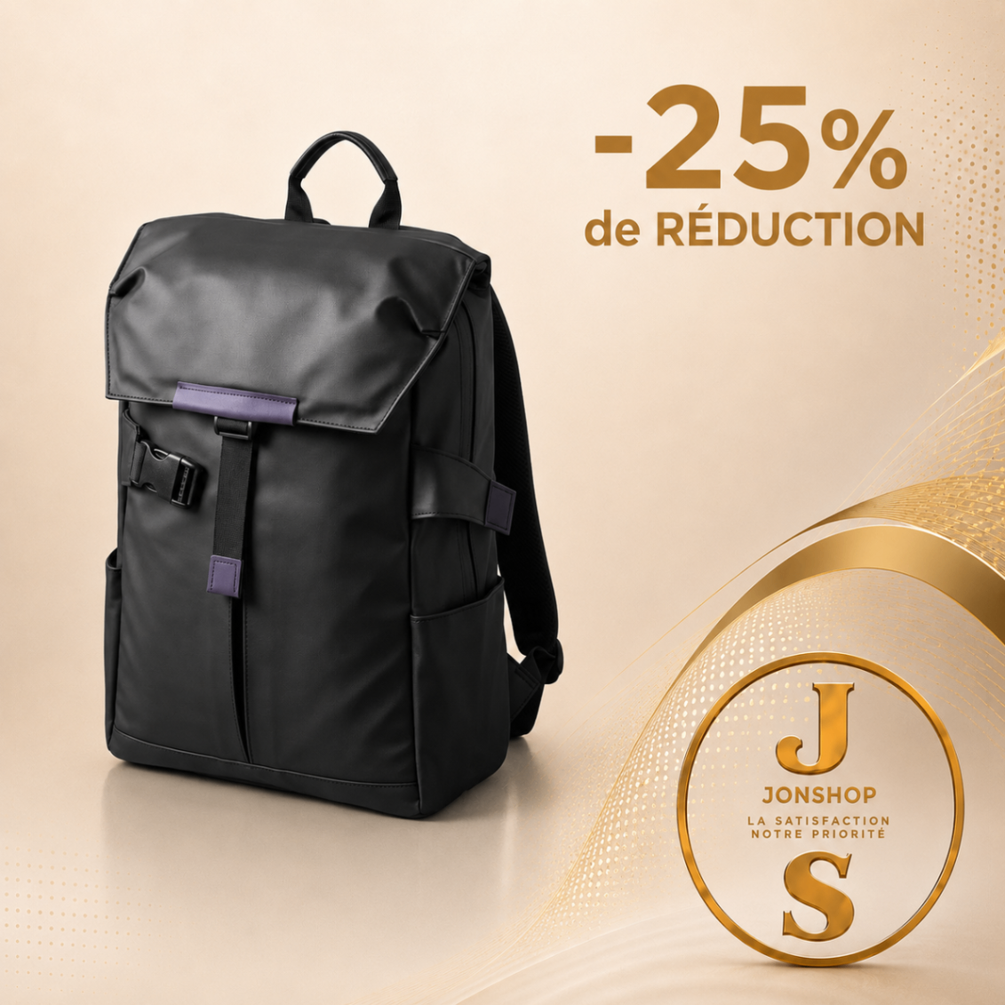 Sac à dos Noir Détail Violet — en vente au Sénégal chez JON Express Shop